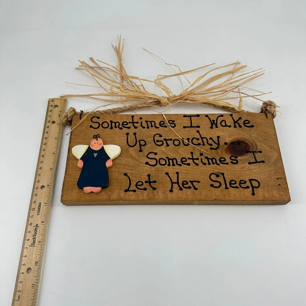 Handmade‎ Wooden Wall Plaque Sometimes I Wake Up Grouchy Angel Rustic Sign
